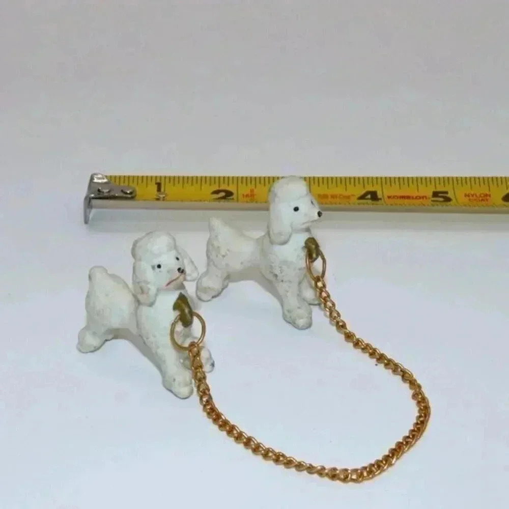 Vintage bisque poodle dogs chained white hand painted mid century - Picture 1 of 1
